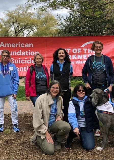 AFSP Out of the Darkness Campus Walk. Volunteers and Blue the Great Dane.